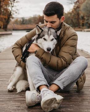 Lonely man with a dog